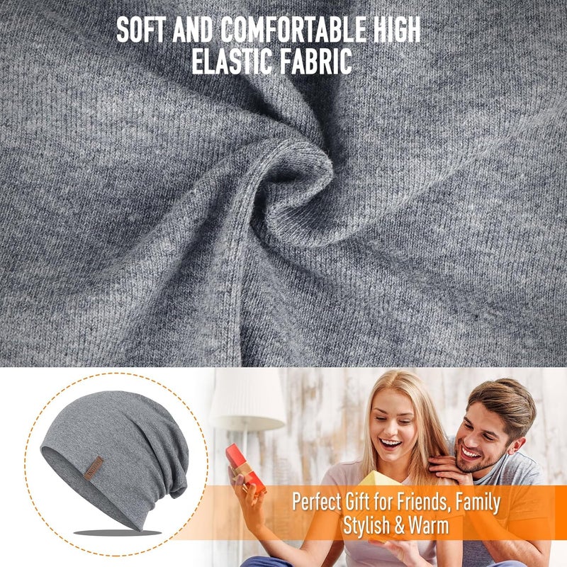 HAMUNI Slouchy Beanie for Women Cotton Beanies Hats Men Lightweight Soft Chemo Headwear Warm Skull Cap for All Seasons - Image 4